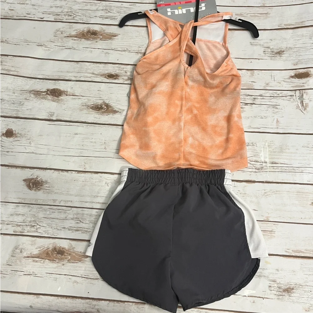 Girls Athletic‎ Set Tank Top Shorts small NWT scrunchie peach gray Hind